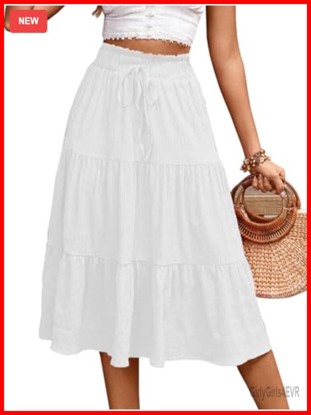 Women's Boho A-Line Tiered Maxi Skirt High Waist Drawstring Flowy